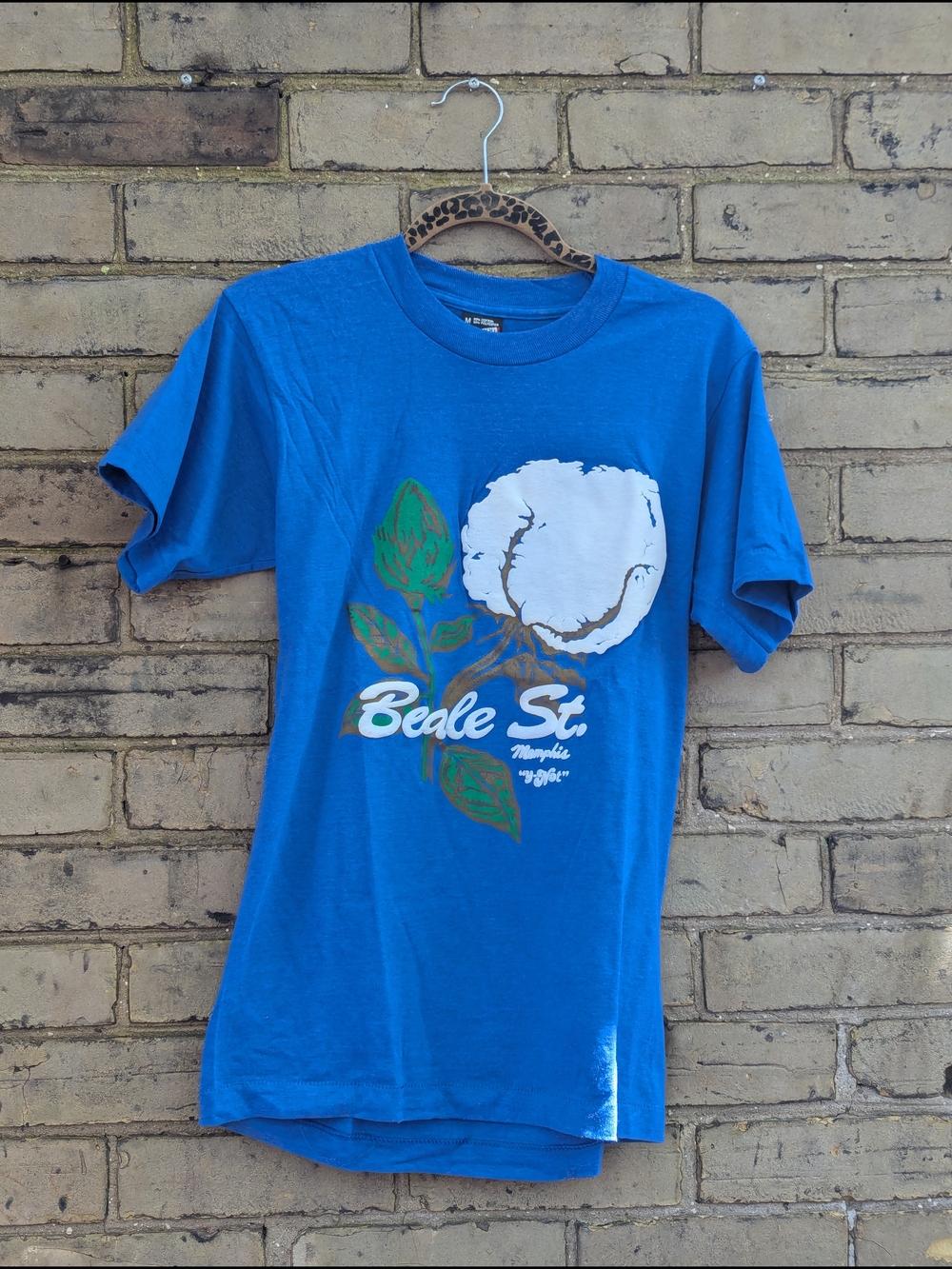 Vintage Single Stitch Cotton Tee With Puffed Graphic Beele St - Screen Stars - M
